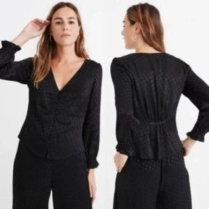 Madewell Black Polka Dot V Neck Button Blouse Top Size 4 NWT